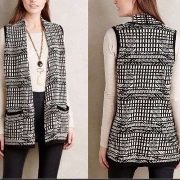 Anthropologie ANGEL OF THE NORTH Roenne Plaid Open Front Sweater Vest M - Picture 1 of 9